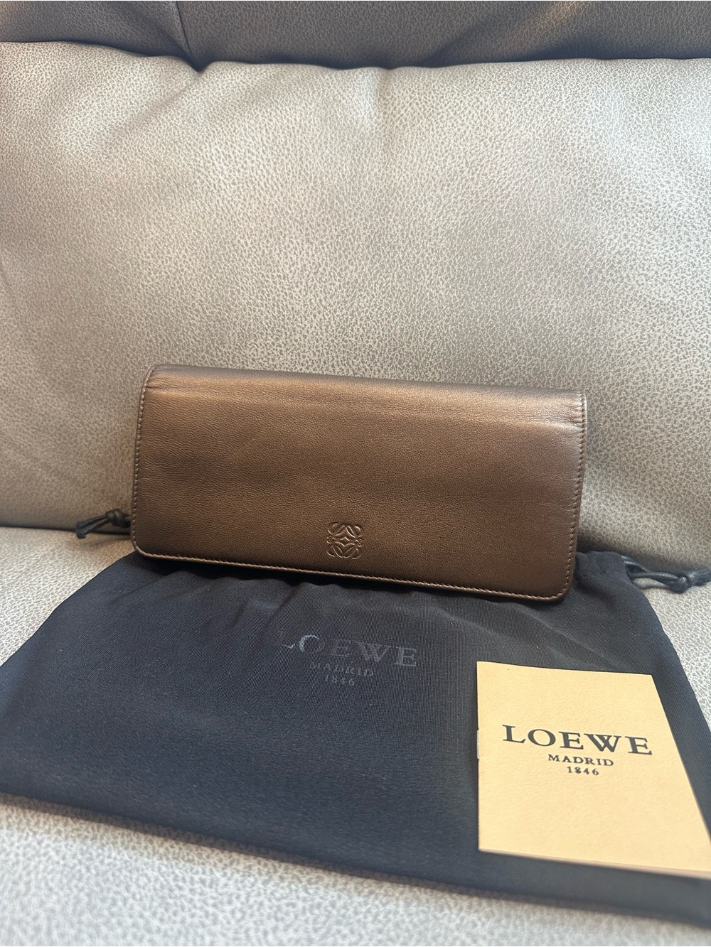 Loewe gold Leather Zip Wallet with Gold Hardware 100% authentic
